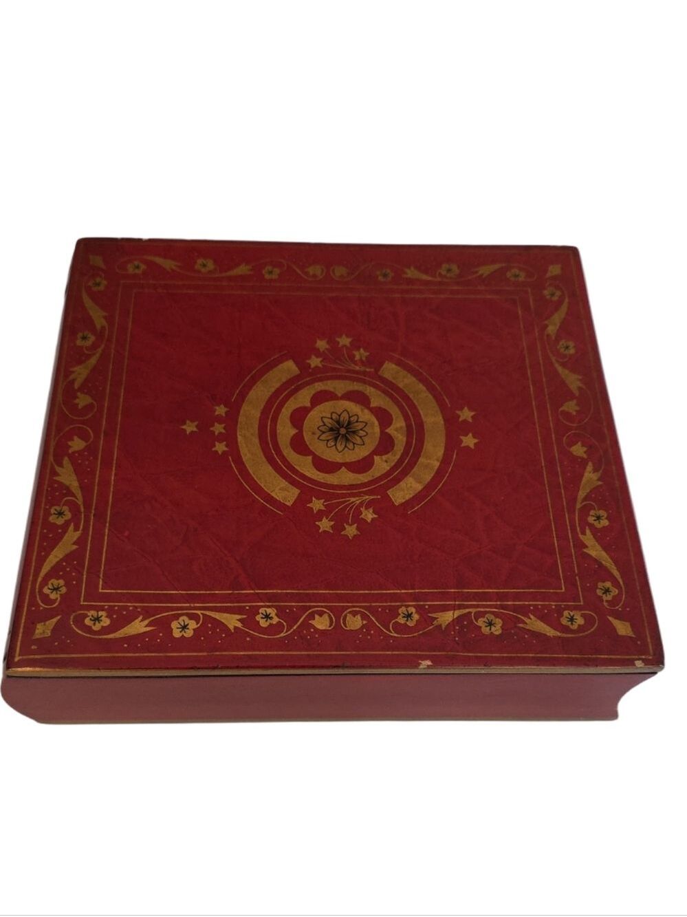 Vintage Florentine Style Book-Shaped Wooden Box - 2-Ring Binder Photo Album